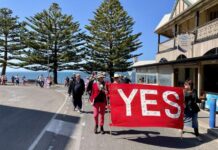 More than 100 attend “Yes” march through Kingscote, Kangaroo Island