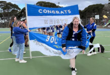 Kristy Turner celebrates 300 games of senior netball at Wisanger