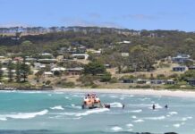 Cruise ship tender runs aground on Penneshaw beach, Kangaroo Island