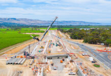 Super big crane installs super-Ts for new Aldinga bridge