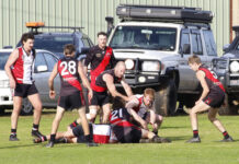 A Grade action from the Kingscote catch-up round at Wonks: PHOTOS