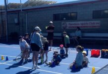 Junior tennis coaching clinic at Parndana Sports Club