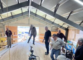 Final plank laid on the Independence schooner at American River