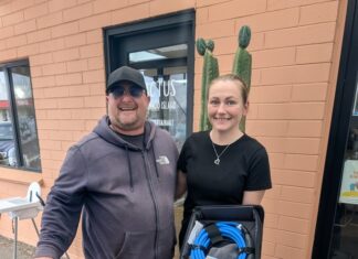 EV charging cable at Cactus Cafe for visiting EV drivers