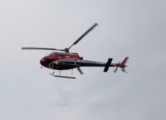 Helicopter drip torch used for prescribed burn in Flinders Chase