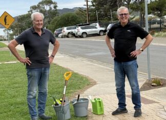 Gardening volunteers continue legacy of Bryon Buick on Penneshaw main street